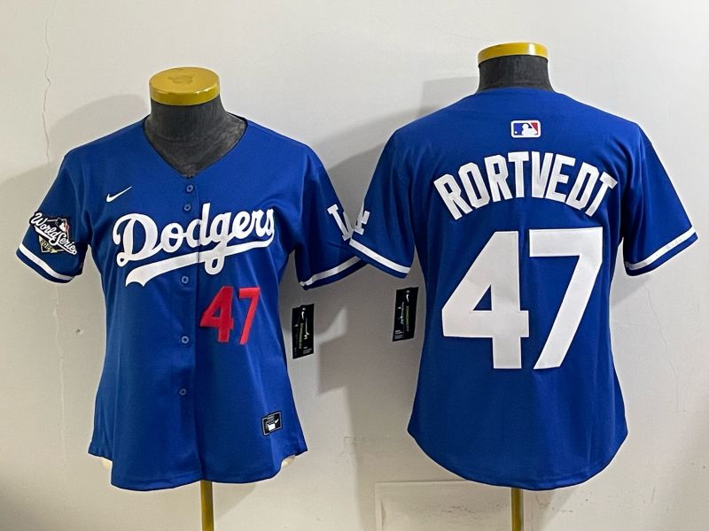 Women 2025 Los Angeles Dodgers #47 Rortvedt Blue Game Nike MLB Jersey style 006